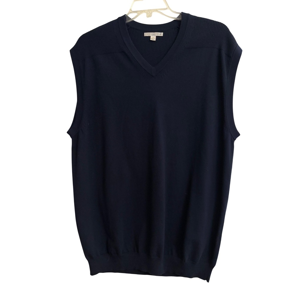 Cutter & Buck Navy Blue Supima Cotton V-Neck Sweater Vest Size LT Large Tall